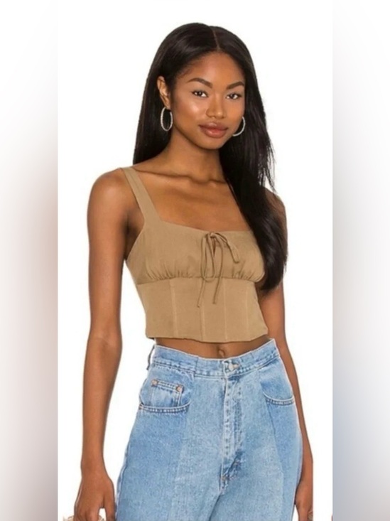 Lovers + Friends Tops - Lovers & Friends Linen Blend Milkmaid Tie Front Corset Crop Top Green Sz XS NWT